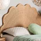 bali & pari Callias Natural Rattan Scalloped Headboard with Sunburst Weave – Coastal Boho Wicker Bed Backdrop for Bedroom Decor, Queen