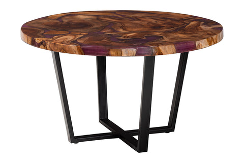 bali & pari Apio Round Wood Epoxy Resin Coffee Table - Handcrafted Live Edge Teak Wood Accent Table with Black Metal Base, Modern Rustic Centerpiece