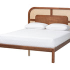 Baxton Studio Raewyn Wood Platform Bed -  Low Profile Bed Frame with Decorative Rattan Weave Inlay and Rounded Headboard, Queen