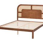 Baxton Studio Raewyn Wood Platform Bed -  Low Profile Bed Frame with Decorative Rattan Weave Inlay and Rounded Headboard, Queen