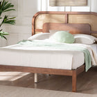 Baxton Studio Raewyn Wood Platform Bed -  Low Profile Bed Frame with Decorative Rattan Weave Inlay and Rounded Headboard, Queen