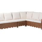 bali & pari Detta Natural Rattan 4-Piece Sectional Set - Handwoven Wicker Corner Lounge Seating with Scalloped Skirt Base and Rolled Arms, Boho Coastal Style for Sunroom or Living Room