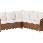 bali & pari Detta Natural Rattan 3-Piece Sectional Set - Handwoven Wicker Corner Lounge Seating with Scalloped Skirt Base and Rolled Arms, Boho Coastal Style for Sunroom or Living Room
