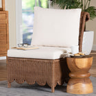 bali & pari Detta Natural Rattan Accent Chair - Handwoven Wicker Lounge Chair with Rolled Back and Scalloped Skirt Base, Boho Coastal Style for Sunroom or Sitting Area