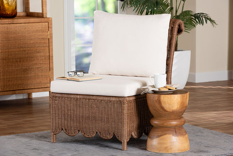 bali & pari Detta Natural Rattan Accent Chair - Handwoven Wicker Lounge Chair with Rolled Back and Scalloped Skirt Base, Boho Coastal Style for Sunroom or Sitting Area