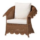 bali & pari Detta Natural Rattan Armchair - Handwoven Wicker Chair with Rolled Arms and Scalloped Skirt Base, Boho Coastal Style for Lounge or Sunroom
