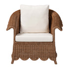 bali & pari Detta Natural Rattan Armchair - Handwoven Wicker Chair with Rolled Arms and Scalloped Skirt Base, Boho Coastal Style for Lounge or Sunroom