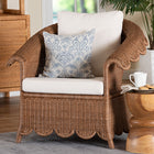 bali & pari Detta Natural Rattan Armchair - Handwoven Wicker Chair with Rolled Arms and Scalloped Skirt Base, Boho Coastal Style for Lounge or Sunroom