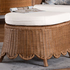 bali & pari Detta Natural Rattan Footstool with Cushion - Handwoven Wicker Ottoman with Scalloped Skirt Base for Coastal Lounge or Sunroom Seating