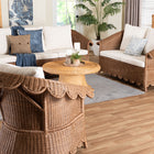 bali & pari Detta Natural Rattan 3-Piece Living Room Set - Handwoven Wicker Lounge Seating with Scalloped Skirt Base and Rolled Arms, Boho Coastal Style for Sunroom or Living Room