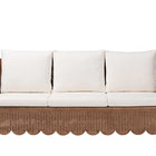 bali & pari Detta Natural Rattan Sofa with Cushion - Handwoven Wicker Settee with Rolled Arms and Scalloped Skirt Base, Boho Coastal Style for Sunroom or Lounge