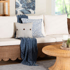 bali & pari Detta Natural Rattan Sofa with Cushion - Handwoven Wicker Settee with Rolled Arms and Scalloped Skirt Base, Boho Coastal Style for Sunroom or Lounge