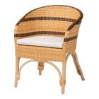 bali & pari Elma Rattan Dining Chair with Cushion - Barrel-Back Accent Chair with Synthetic Woven and Natural Rattan Frame, Boho Coastal Style Seating for Dining or Living Room