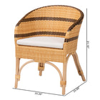 bali & pari Elma Rattan Dining Chair with Cushion - Barrel-Back Accent Chair with Synthetic Woven and Natural Rattan Frame, Boho Coastal Style Seating for Dining or Living Room