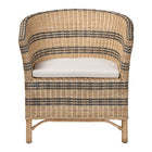 bali & pari Elda Natural Rattan Accent Chair - Wicker Barrel-Back Chair with Two-Tone Woven Stripes and Cushion, Coastal Boho Style Seating for  Living Room or Sunroom