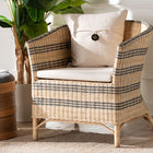 bali & pari Elda Natural Rattan Accent Chair - Wicker Barrel-Back Chair with Two-Tone Woven Stripes and Cushion, Coastal Boho Style Seating for  Living Room or Sunroom