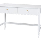 Baxton Studio Roni Writing Desk with Drawers - Modern Cottage Style Desk with Scalloped Detailing for Home Office or Vanity, White