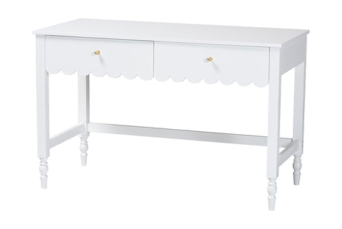 Baxton Studio Roni Writing Desk with Drawers - Modern Cottage Style Desk with Scalloped Detailing for Home Office or Vanity, White