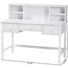 Baxton Studio Archwood Writing Desk with Hutch - 3-Drawer Wood Desk with Bobbin Design for Home Office or Bedroom Workspace, White