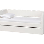 Baxton Studio Palmer Cream Teddy-Bear Fabric Daybed with Rolling Trundle - Scalloped Edge Daybed with Plush Upholstery, Modern Sofa Bed for Bedroom or Guest Room, Twin