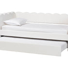 Baxton Studio Palmer Cream Teddy-Bear Fabric Daybed with Rolling Trundle - Scalloped Edge Daybed with Plush Upholstery, Modern Sofa Bed for Bedroom or Guest Room, Twin