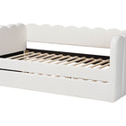 Baxton Studio Palmer Cream Teddy-Bear Fabric Daybed with Rolling Trundle - Scalloped Edge Daybed with Plush Upholstery, Modern Sofa Bed for Bedroom or Guest Room, Twin