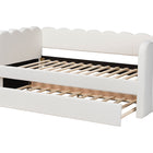 Baxton Studio Palmer Cream Teddy-Bear Fabric Daybed with Rolling Trundle - Scalloped Edge Daybed with Plush Upholstery, Modern Sofa Bed for Bedroom or Guest Room, Twin