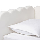 Baxton Studio Palmer Cream Teddy-Bear Fabric Daybed with Rolling Trundle - Scalloped Edge Daybed with Plush Upholstery, Modern Sofa Bed for Bedroom or Guest Room, Twin