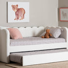 Baxton Studio Palmer Cream Teddy-Bear Fabric Daybed with Rolling Trundle - Scalloped Edge Daybed with Plush Upholstery, Modern Sofa Bed for Bedroom or Guest Room, Twin