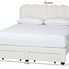 Baxton Studio Caradonna Cream Teddy-Bear Fabric Bed with Storage Drawers - Fully Upholstered Platform Bed with Scalloped Headboard, Queen