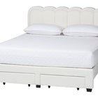 Baxton Studio Caradonna Cream Teddy-Bear Fabric Bed with Storage Drawers - Fully Upholstered Platform Bed with Scalloped Headboard, Queen