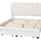 Baxton Studio Caradonna Cream Teddy-Bear Fabric Bed with Storage Drawers - Fully Upholstered Platform Bed with Scalloped Headboard, Queen