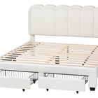 Baxton Studio Caradonna Cream Teddy-Bear Fabric Bed with Storage Drawers - Fully Upholstered Platform Bed with Scalloped Headboard, Queen