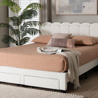 Baxton Studio Caradonna Cream Teddy-Bear Fabric Bed with Storage Drawers - Fully Upholstered Platform Bed with Scalloped Headboard, Queen