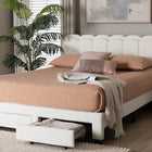 Baxton Studio Caradonna Cream Teddy-Bear Fabric Bed with Storage Drawers - Fully Upholstered Platform Bed with Scalloped Headboard, Queen