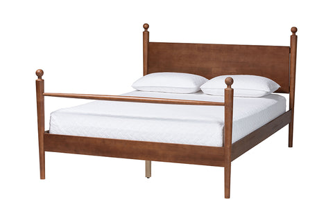 Baxton Studio Gianetta Wood Platform Bed - Traditional Poster Bed Frame with Panel Headboard and Low Profile Footboard, Classic Bedroom Furniture, Queen