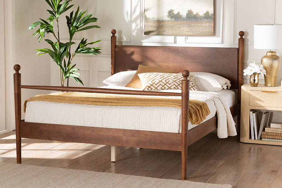 Baxton Studio Gianetta Wood Platform Bed - Traditional Poster Bed Frame with Panel Headboard and Low Profile Footboard, Classic Bedroom Furniture, Queen