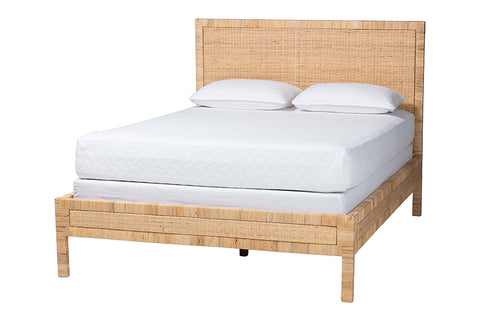 bali & pari Kalimantan Natural Rattan Bed - Coastal Boho Style Bed Frame with Woven Detailing, Queen