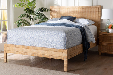 bali & pari Kalimantan Natural Rattan Bed - Coastal Boho Style Bed Frame with Woven Detailing, Queen