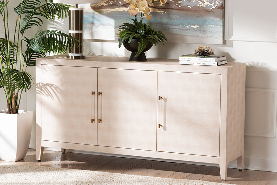 Baxton Studio Nira Faux Shagreen Sideboard  -  Contemporary 3-Door Buffet Storage Cabinet with Sleek Handles for Dining Room or Living Room