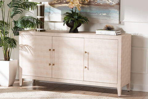 Baxton Studio Nira Faux Shagreen Sideboard  -  Contemporary 3-Door Buffet Storage Cabinet with Sleek Handles for Dining Room or Living Room