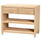 bali & pari Lanica Braided Natural Rattan Console Table with Drawers and Shelves - Coastal Style Storage Cabinet for Entryway, Living Room, or Bedroom, 35"