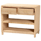 bali & pari Lanica Braided Natural Rattan Console Table with Drawers and Shelves - Coastal Style Storage Cabinet for Entryway, Living Room, or Bedroom, 35"