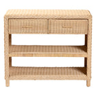 bali & pari Lanica Braided Natural Rattan Console Table with Drawers and Shelves - Coastal Style Storage Cabinet for Entryway, Living Room, or Bedroom, 35"