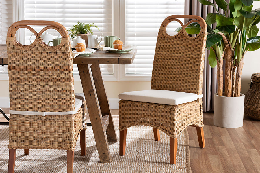 bali & pari Dyna Natural Rattan Dining Chair - Handwoven Wicker Side Chair with Removable Cushion and Loop Backrest, Boho Coastal Seating for Dining Room or Kitchen