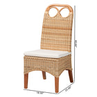 bali & pari Dyna Natural Rattan Dining Chair - Handwoven Wicker Side Chair with Removable Cushion and Loop Backrest, Boho Coastal Seating for Dining Room or Kitchen