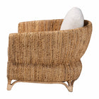 bali & pari Roma Rattan and Seagrass Armchair with Cushions - Handwoven Lounge Chair with Wide Armrests and Sculptural Base, Boho Coastal Living Room Furniture