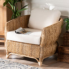 bali & pari Roma Rattan and Seagrass Armchair with Cushions - Handwoven Lounge Chair with Wide Armrests and Sculptural Base, Boho Coastal Living Room Furniture