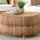 bali & pari Roma Rattan and Seagrass Coffee Table - Low Profile Boho Accent Table with Textured Design and Natural Finish, Handcrafted Rattan Centerpiece for Living Room or Lounge