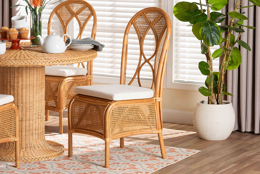 bali & pari Elsa Natural Rattan Dining Chair - Handcrafted Wicker Side Chair with Openwork Back and Woven Detailing, Coastal Boho Seating for Dining Room or Kitchen